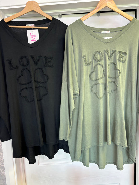 As Seen in Unique’s Video: Cotton ‘LOVE’ Top in Black & Khaki