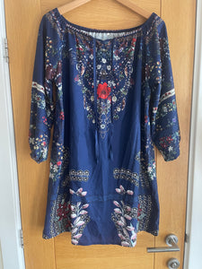 Floral Print Navy Tunic/Top - Size L