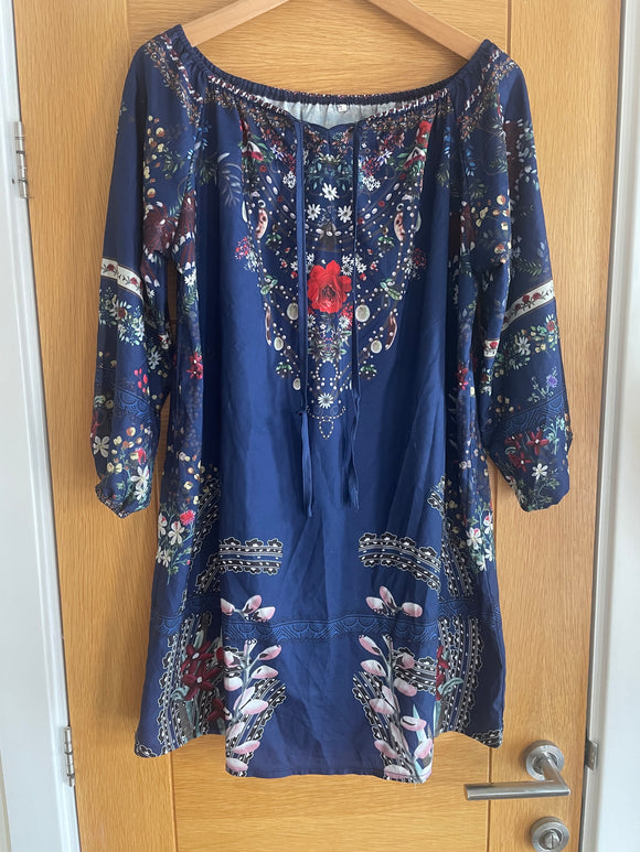 Floral Print Navy Tunic/Top - Size L