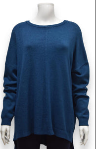 As Seen in Unique’s Video: Dipped Hem Ribbed Detail Soft Knit Italian Jumper in Teal, Oatmeal, Denim Blue & Navy