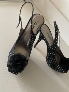 Black Polka Dot Sling Back Heels - Size 7/41
