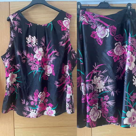 Floral Wallis Fully Lined Satin Skirt & Top Set. Skirt Size 16. Top Size 18.
