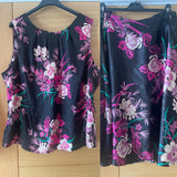 Floral Wallis Fully Lined Satin Skirt & Top Set. Skirt Size 16. Top Size 18.
