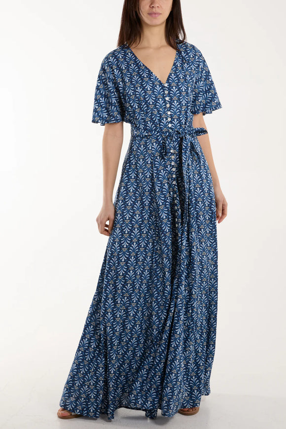 Button Floral Print Maxi Dress in Size 10