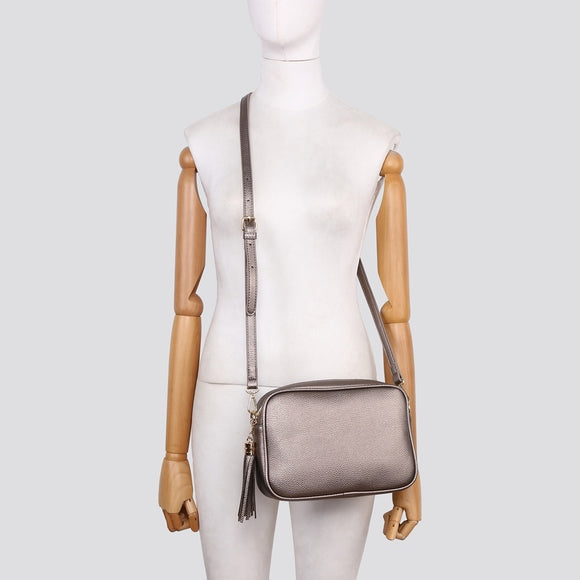 Cross Body Bag in Pewter, Gold & Black