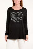 As Seen in Unique’s Video: Diamanté Heart Detail Soft Knit Jumper in Black: Reduced