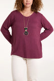 As Seen in Unique’s Video: Ribbed Soft Knit V Neck Jumper with Necklace. In 4 Colours.