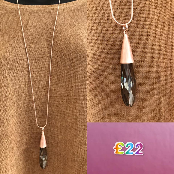 Rose Gold Long Chain Necklace with Crystal Drop. Also silver chain version