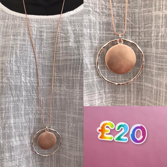 Rose Gold Long Necklace Chain with Silver & Rose Gold Pendant