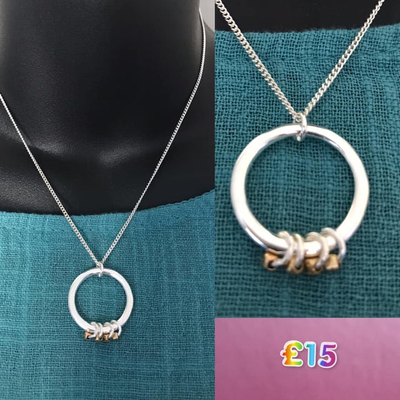 Short Silver Delicate Necklace with Open Silver Hoop with Delicate Gold & Silver Detail