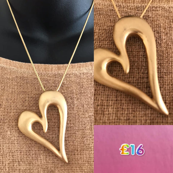 Short Gold Necklace with Open Heart Pendant