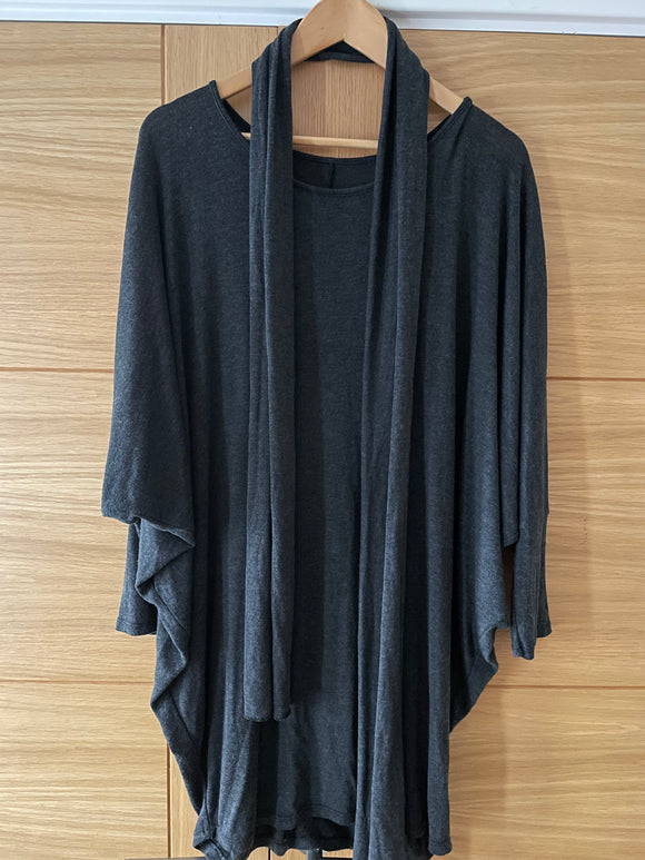 Grey Batwing Top/Dress With Matching Scarf - One Size