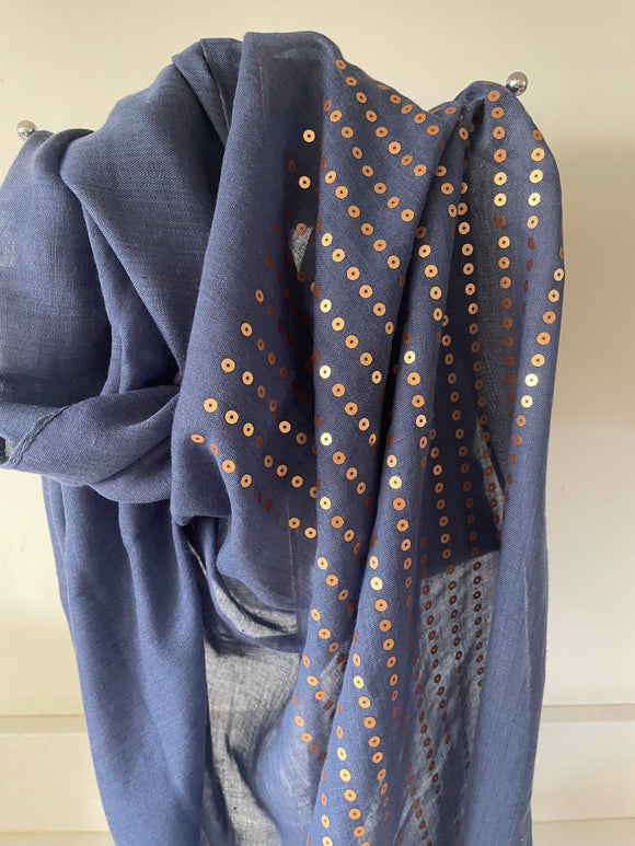 Blue Scarf With Gold Sequin Detail