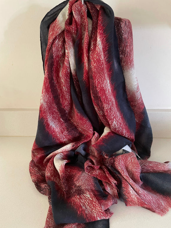 Red & Navy Feather Oversized Winter Scarf