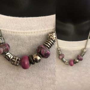 Short Beaded/Charm Silver Necklace