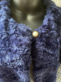 Faux Fur Navy Jacket with Pearl Button Detail - Size 12