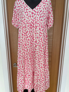 Fully Lined Pink & Cream Polka Dot Maxi Dress - Size 10