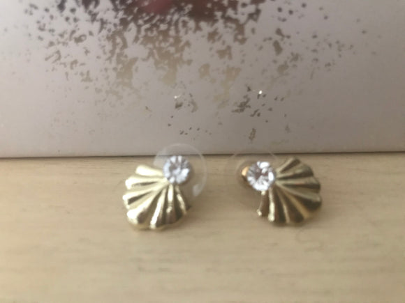 Small Gold Fan Earrings with Diamond Stud