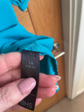 Sophie Gray Chiffon Teal Dress with Button Cuffs - Size 14