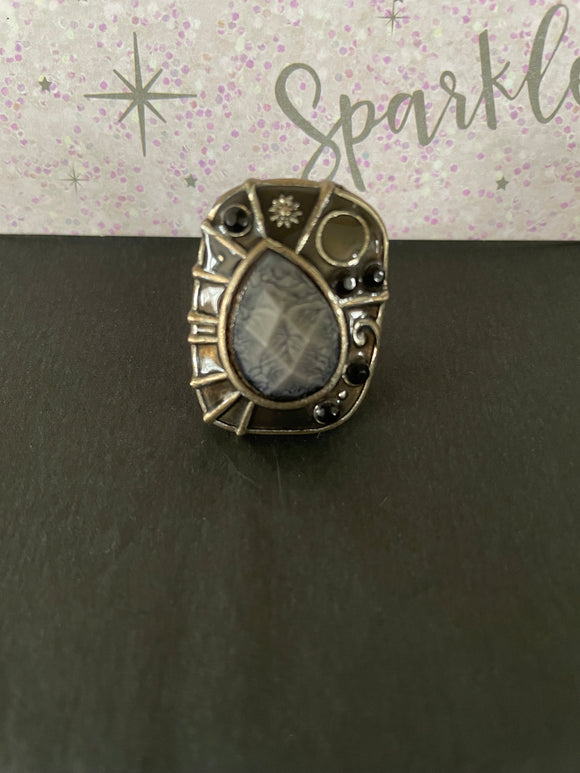 Black & Grey Adjustable Vintage Ring