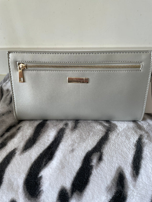 Silver Double Zip Clutch Bag