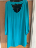 Sophie Gray Chiffon Teal Dress with Button Cuffs - Size 14