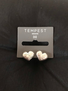 Silver Heart Beaten Effect Stud Earrings