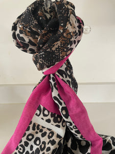 Animal Print Scarf with Pink Stripe Detail