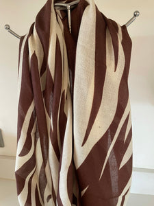 Cream & Brown Zebra Print Winter Scarf