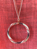 Long Silver & Gold Twisted Chain Necklace with Circle Pendant