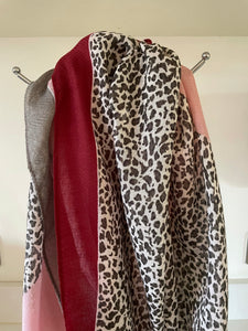 Pink & Wine Border Animal Print Oversized Scarf