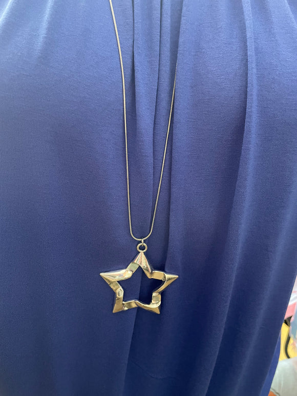 Silver Open Star Long Necklace