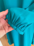 Sophie Gray Chiffon Teal Dress with Button Cuffs - Size 14