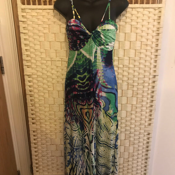 SALE: Multi Colour Spaghetti Strap Maxi Dress. Size 10