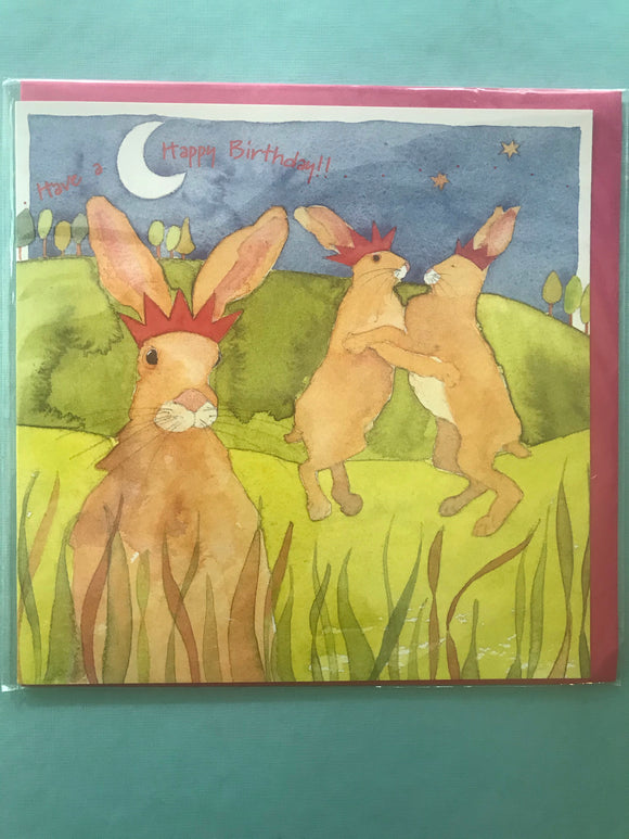 Dancing Hares Birthday Card
