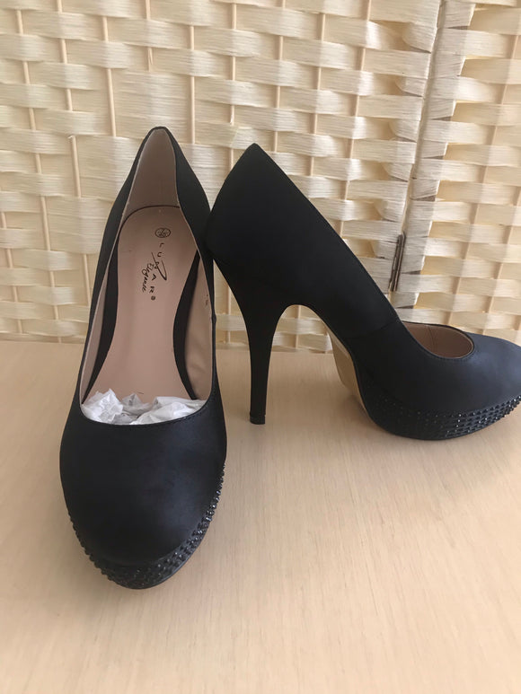 Black Satin Court Shoe  in Various Sizes - REDUCED