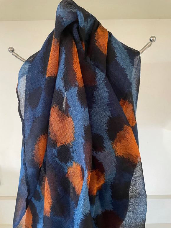 Blue & Orange Print Scarf