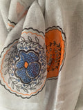 Grey, Orange & Blue Flower Print Scarf