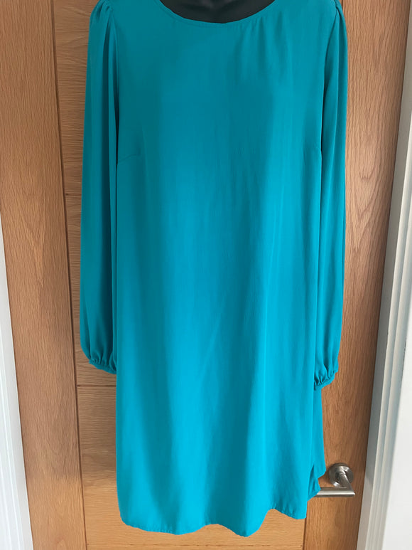 Sophie Gray Chiffon Teal Dress with Button Cuffs - Size 14